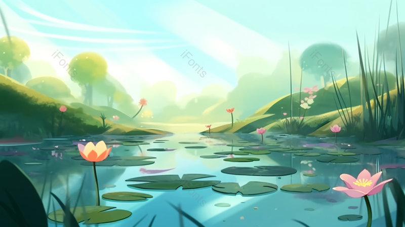 水粉荷花荷叶节气插画背景绿色,插画/手绘图,插画/手绘图库,插画/手绘图下载,插画/手绘